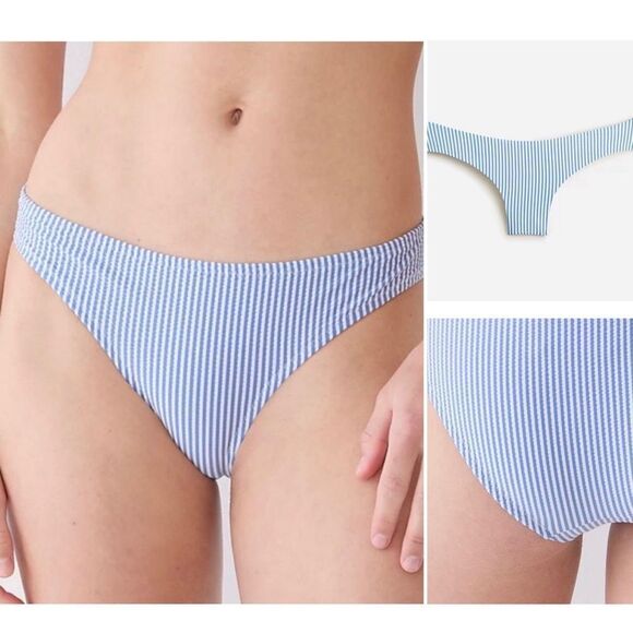 J Crew Blue White Seersucker Hipster Bikini Bottom Sz M NWT - Picture 1 of 16